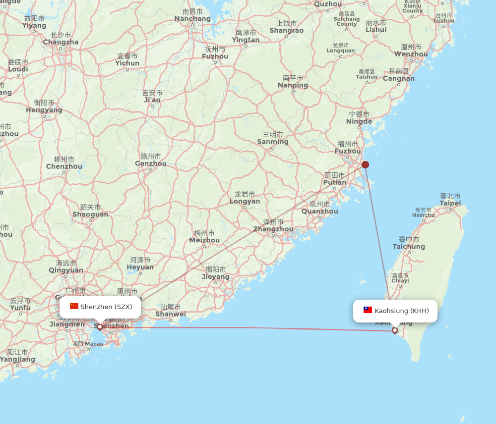 Shenzhen - Kaohsiung route map and flight paths