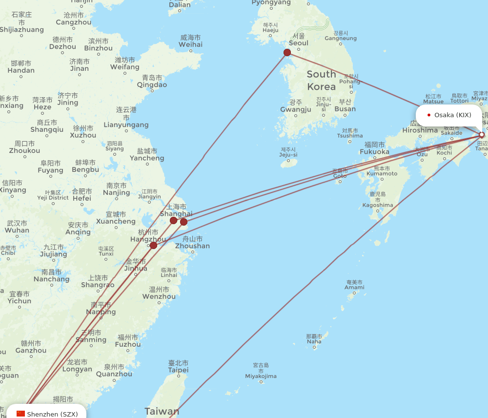 SZX-KIX flight routes