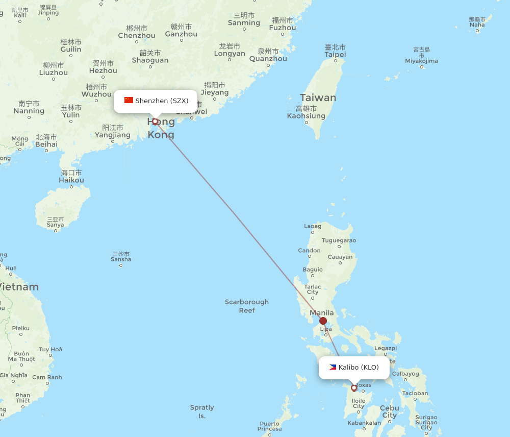 Shenzhen - Kalibo route map and flight paths