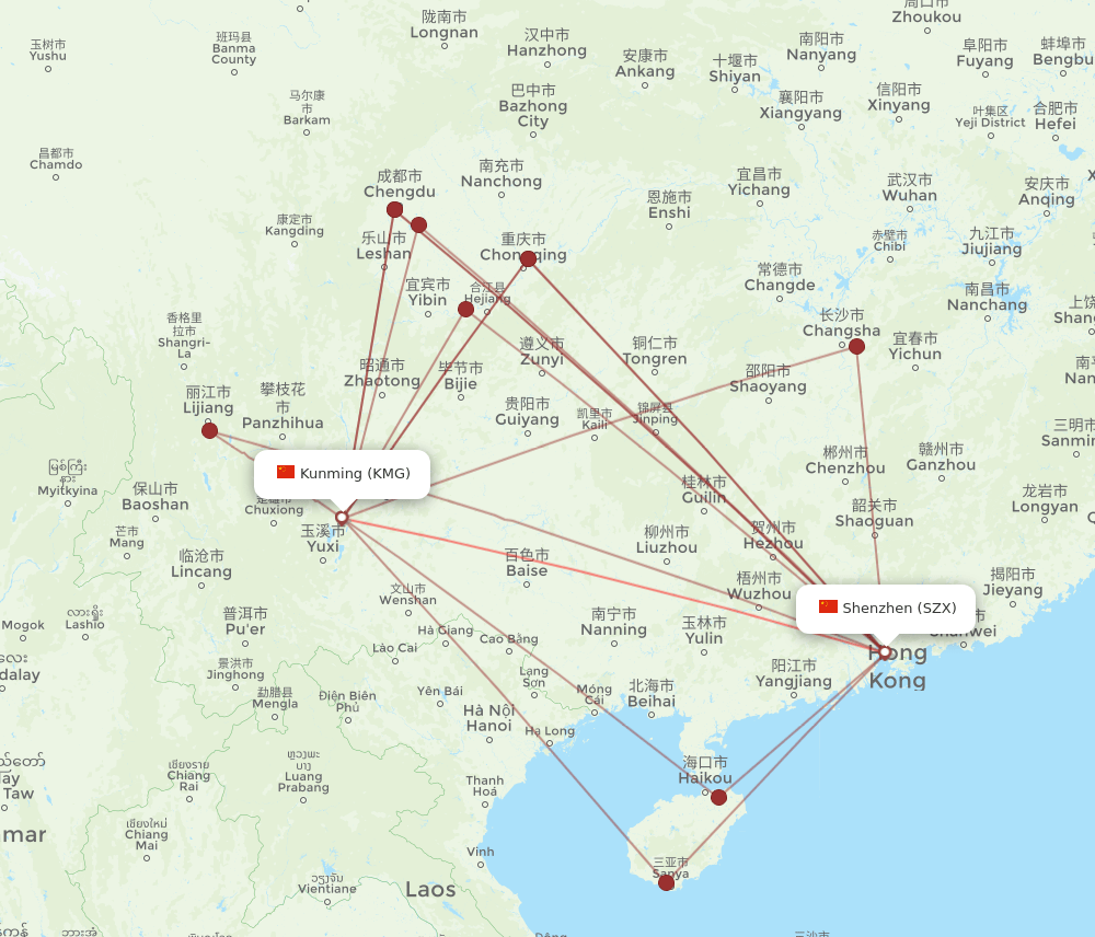 SZX-KMG flight routes