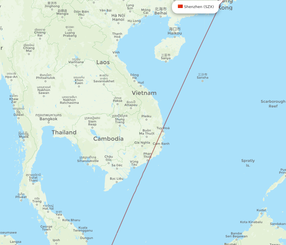 KUL to SZX flights and routes map