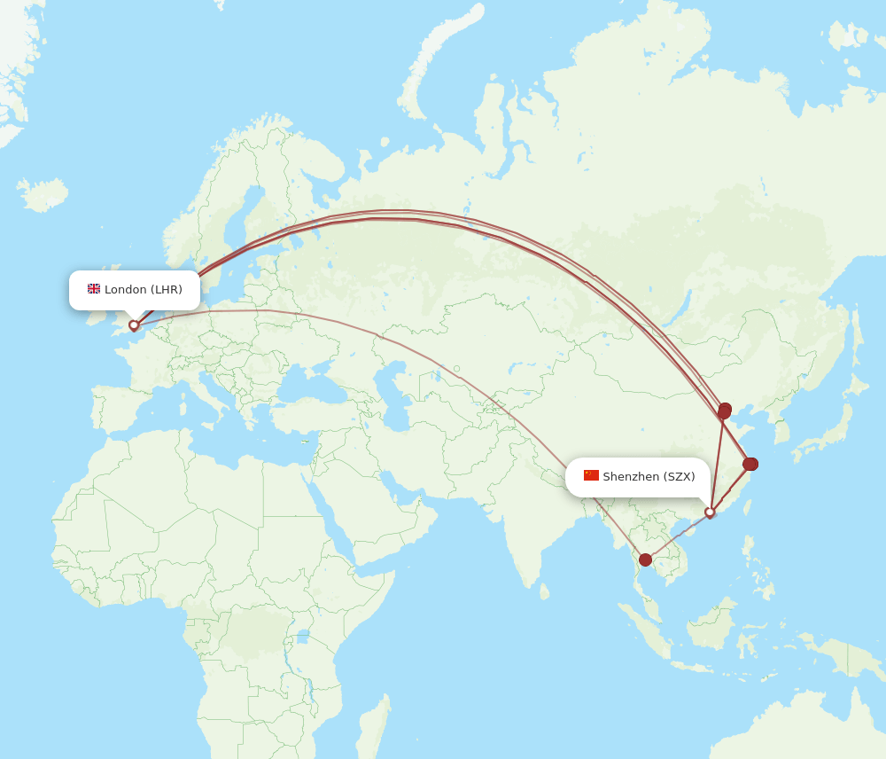 SZX-LHR flight routes