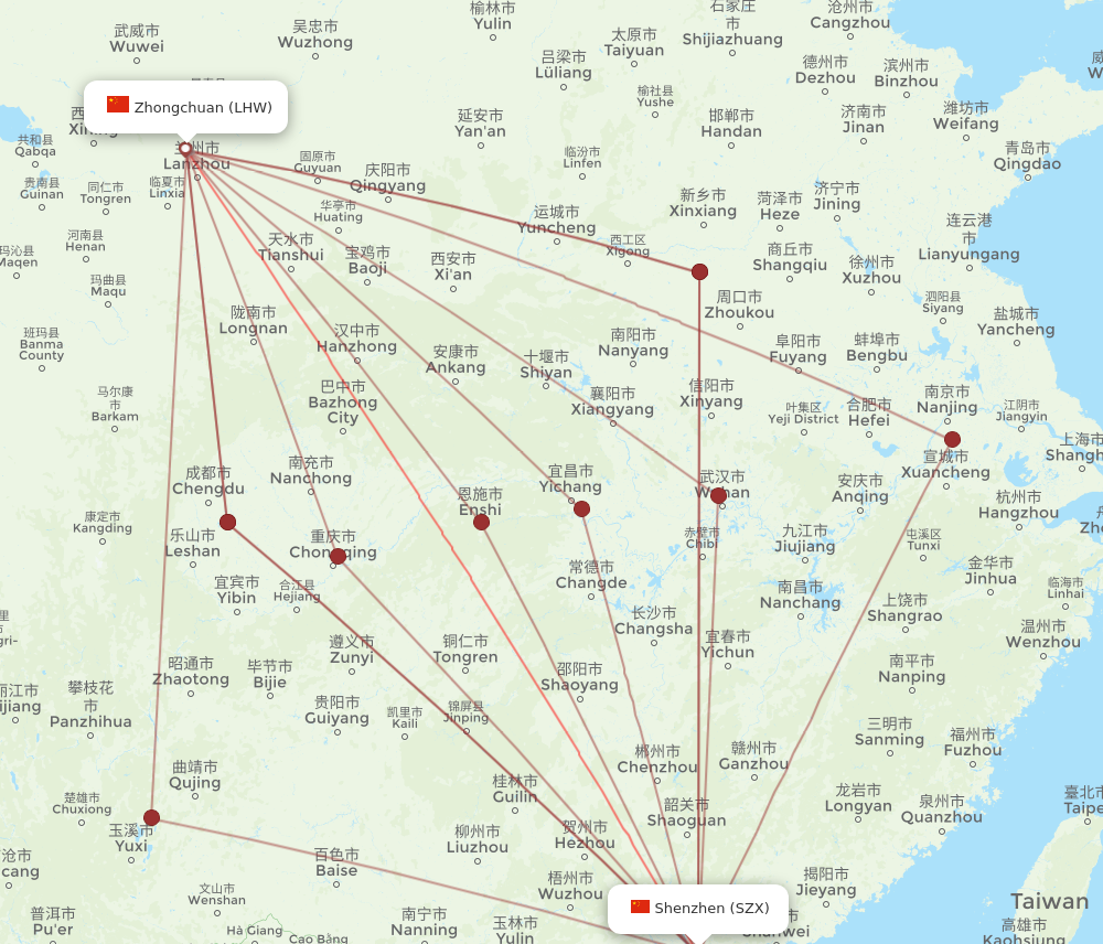 SZX to LHW flights and routes map