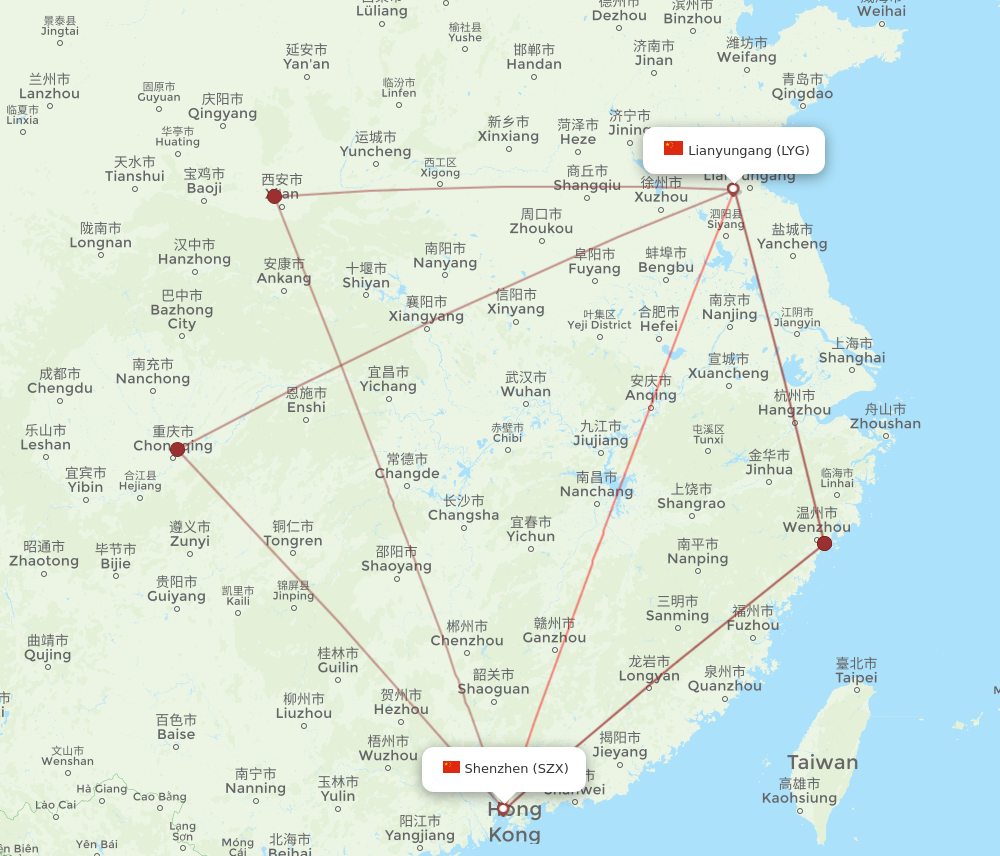 SZX to LYG flights and routes map