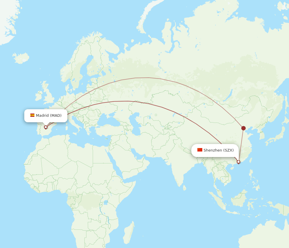 SZX-MAD flight routes