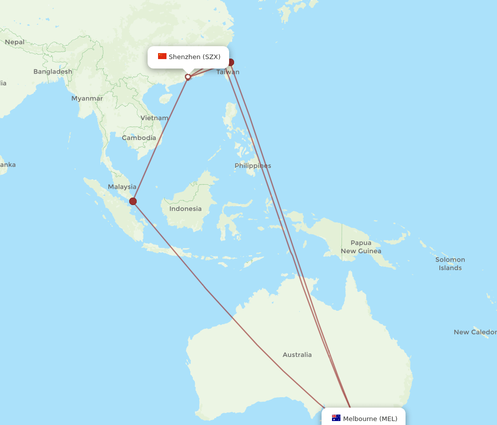 SZX-MEL flight routes