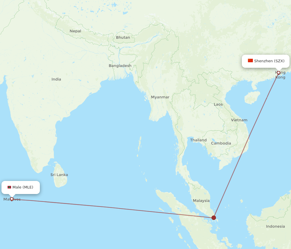 MLE to SZX flights and routes map