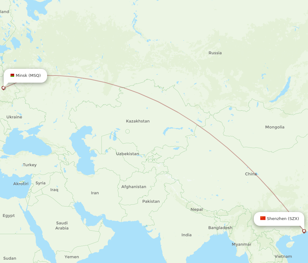 SZX to MSQ flights and routes map