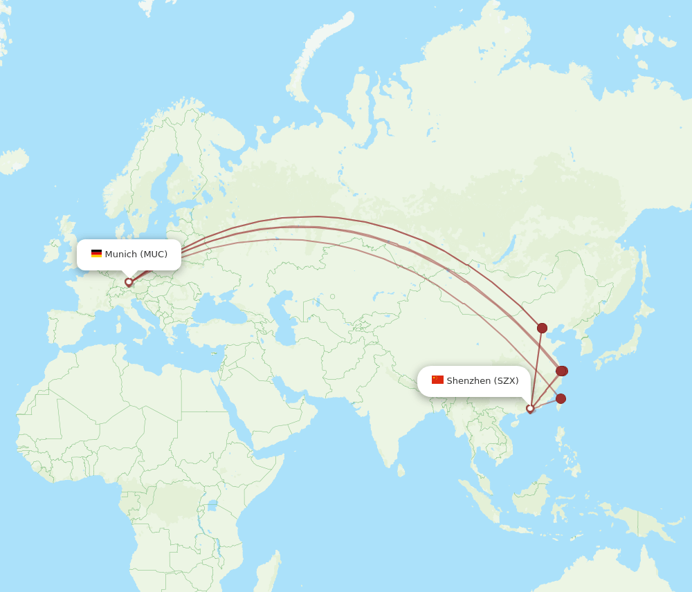 SZX to MUC flights and routes map