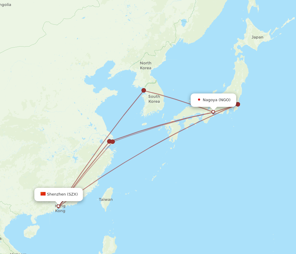 SZX to NGO flights and routes map