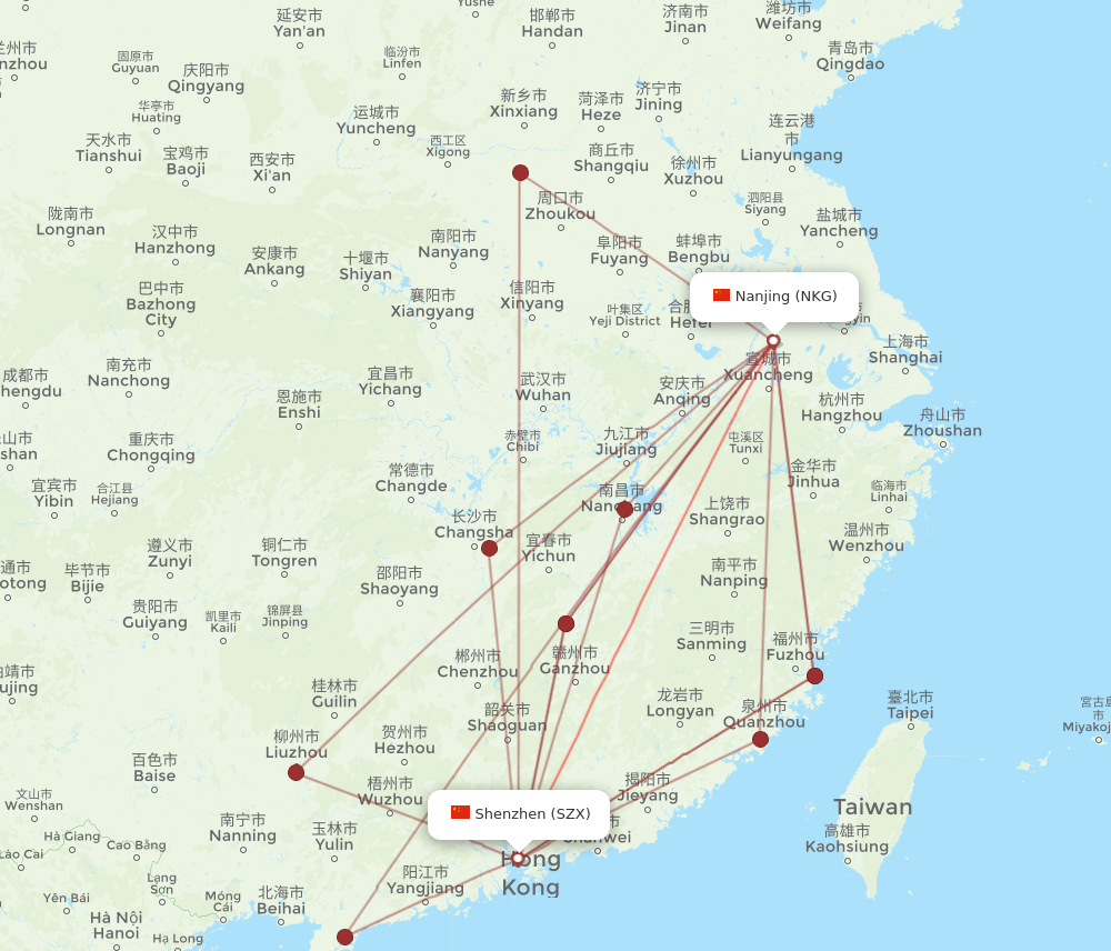 SZX to NKG flights and routes map