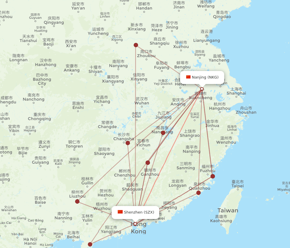 SZX-NKG flight routes