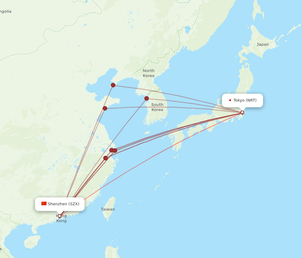 SZX-NRT flight routes