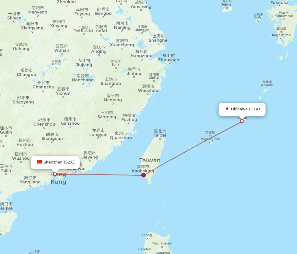 SZX-OKA flight routes