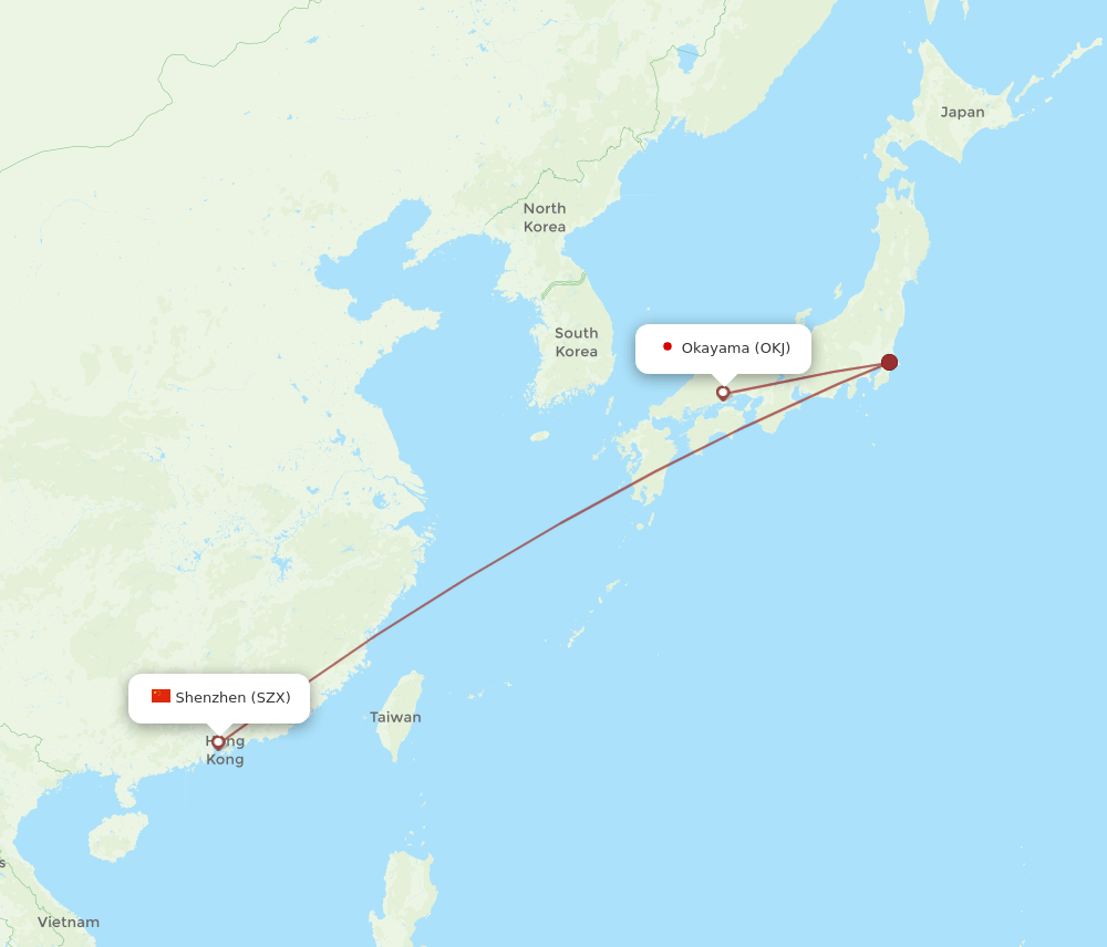 SZX to OKJ flights and routes map