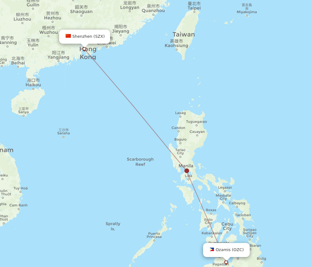 SZX-OZC flight routes