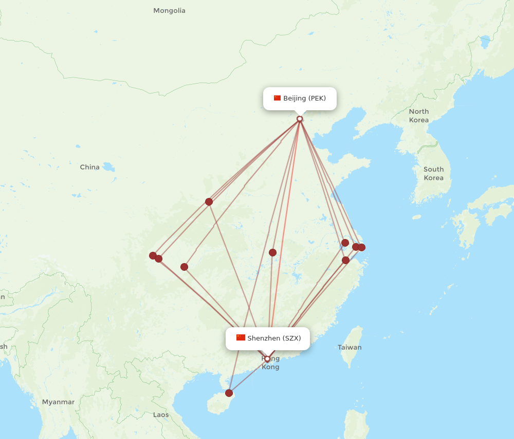 SZX to PEK flights and routes map