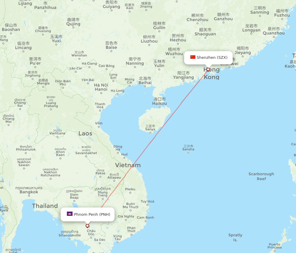 SZX to PNH flights and routes map
