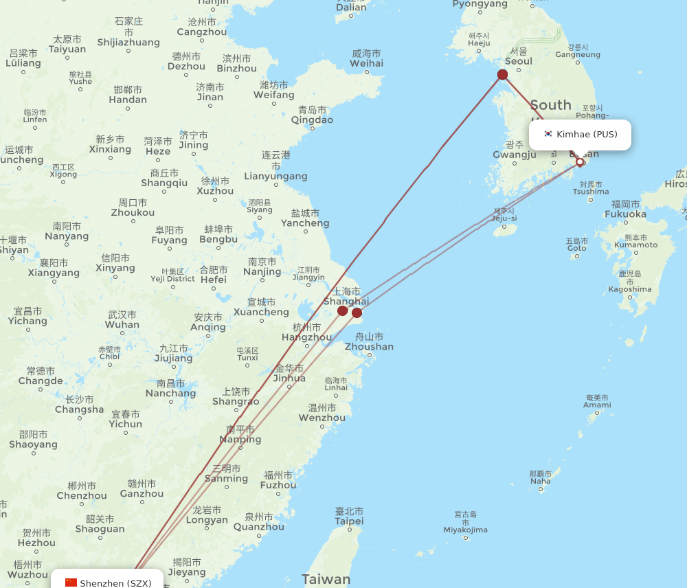 SZX to PUS flights and routes map