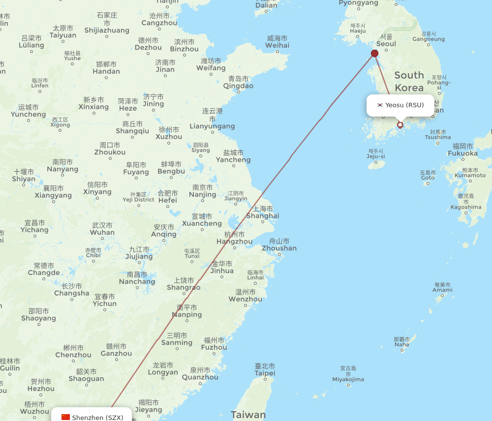 SZX-RSU flight routes