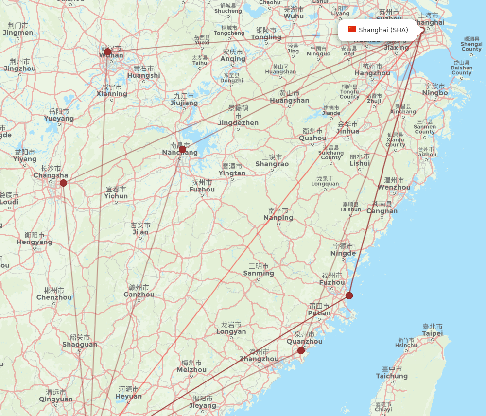 SZX to SHA flights and routes map