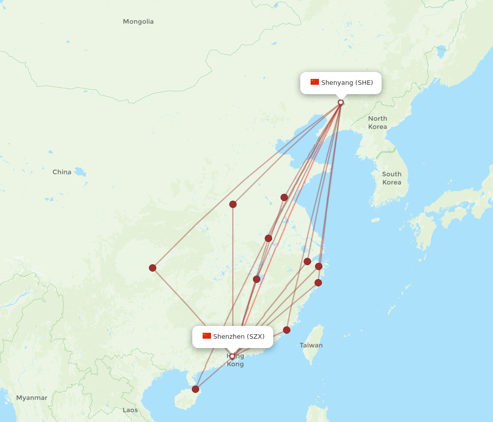 SZX to SHE flights and routes map