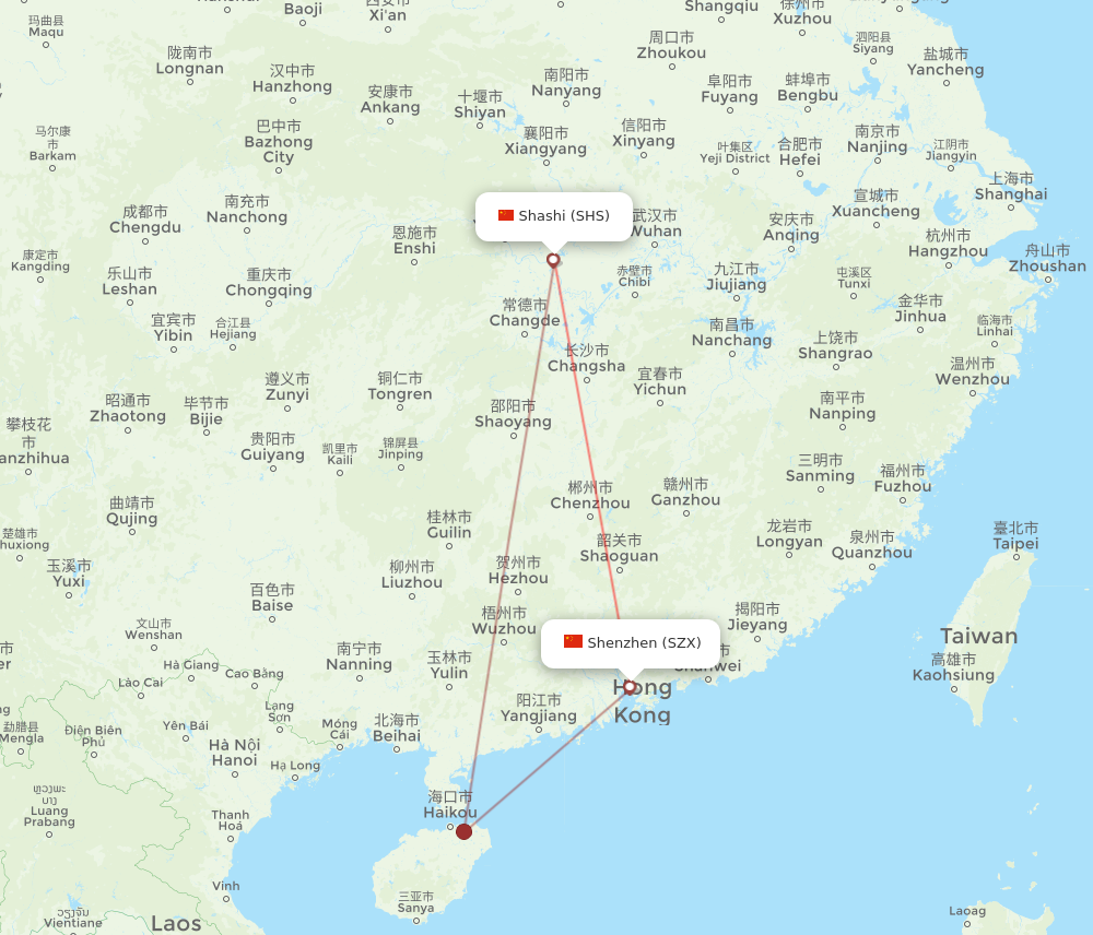 SHS to SZX flights and routes map