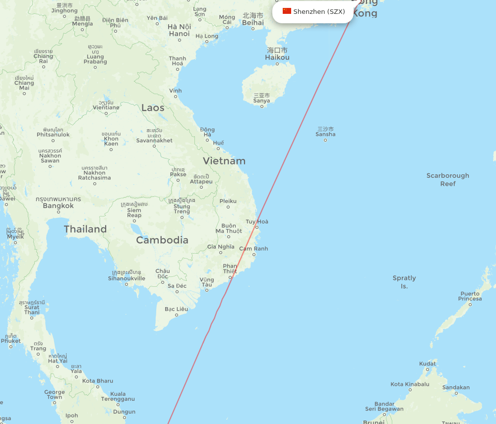 SZX-SIN flight routes