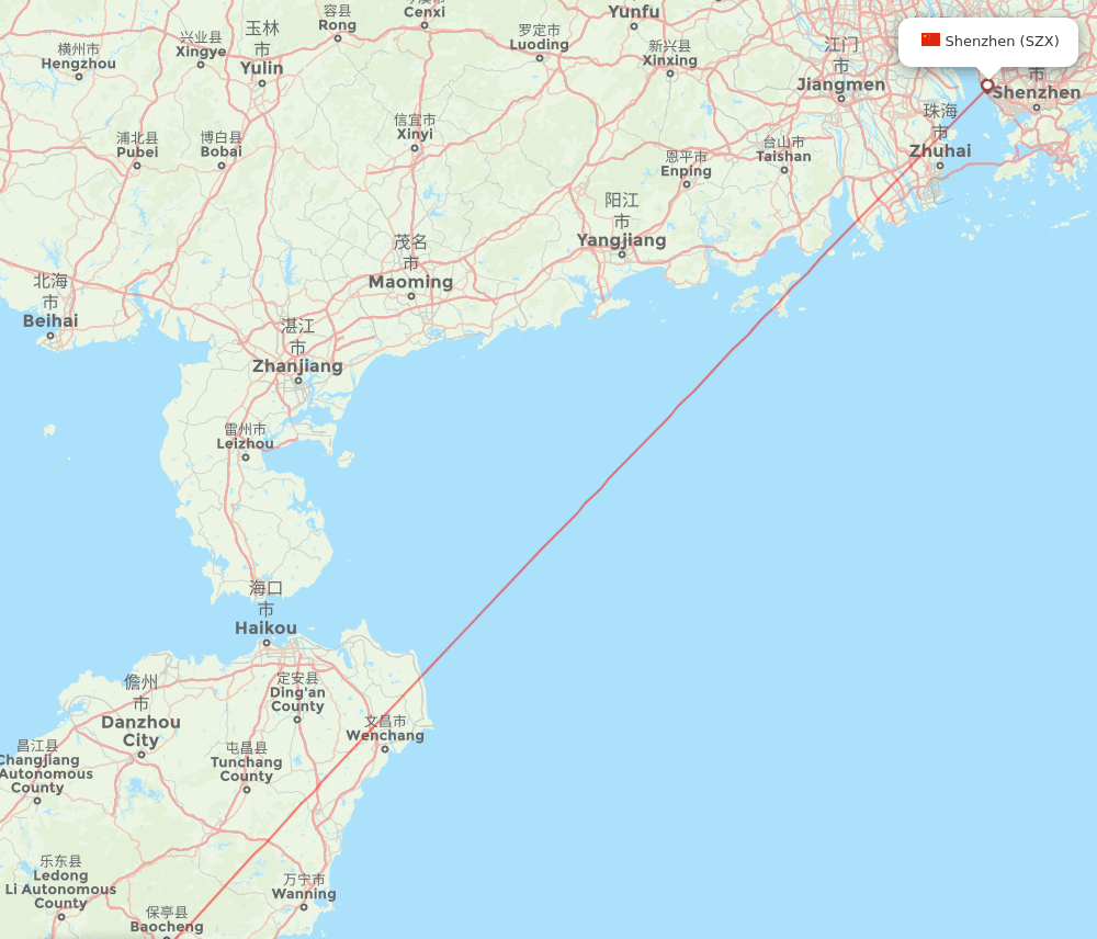 Shenzhen - Sanya route map and flight paths