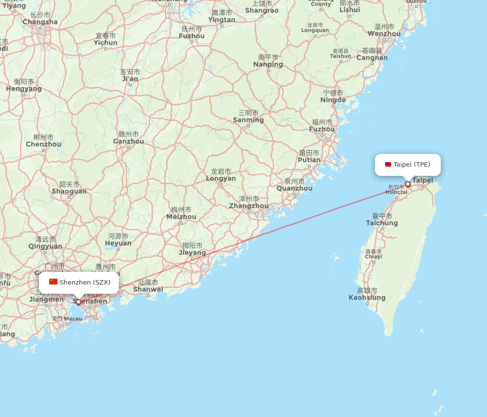 SZX to TPE flights and routes map