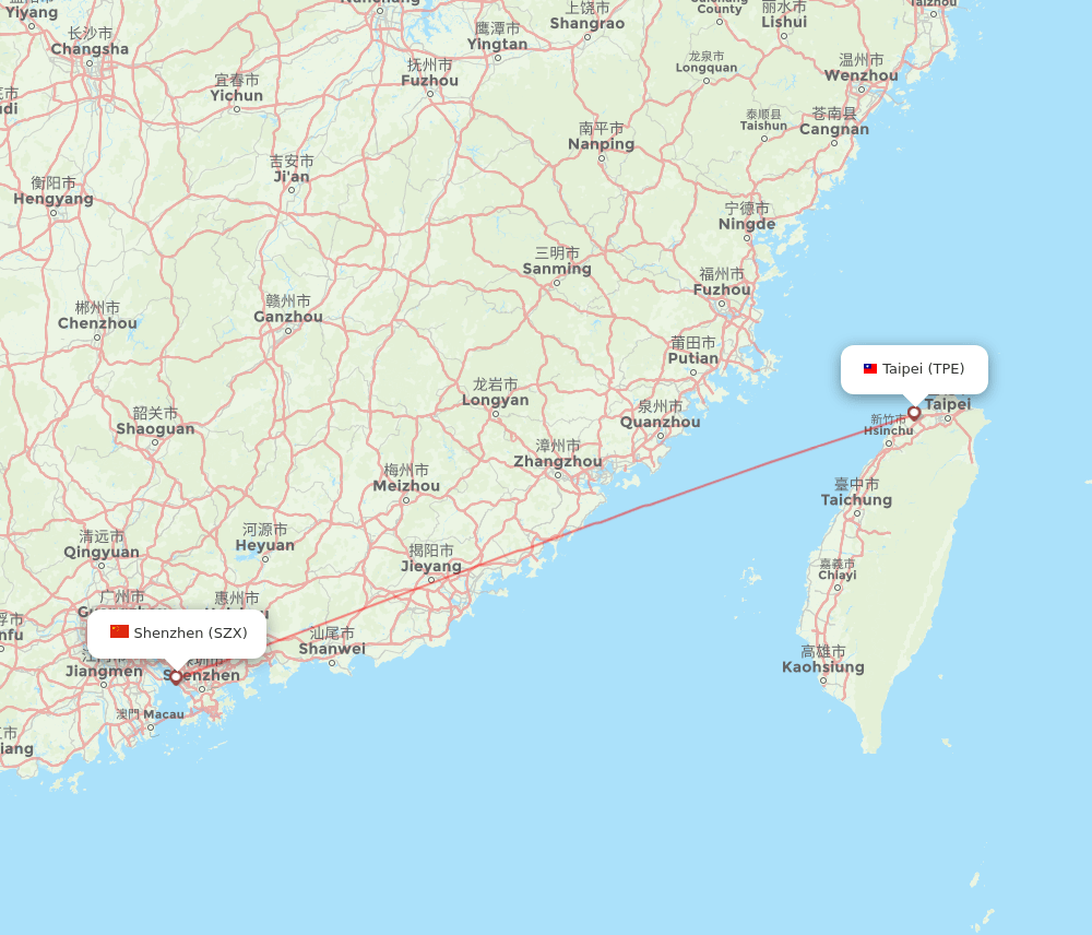 Shenzhen - Taipei route map and flight paths