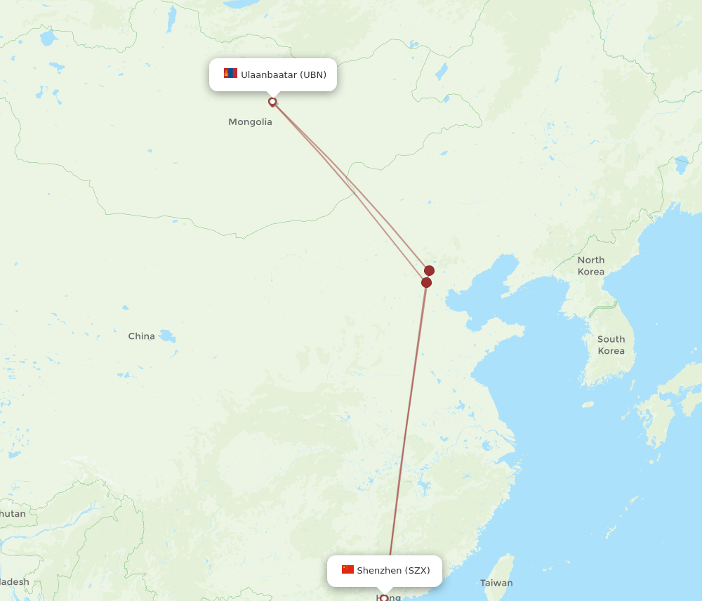 SZX-UBN flight routes