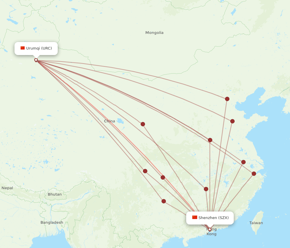SZX-URC flight routes