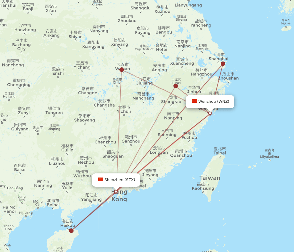 SZX-WNZ flight routes