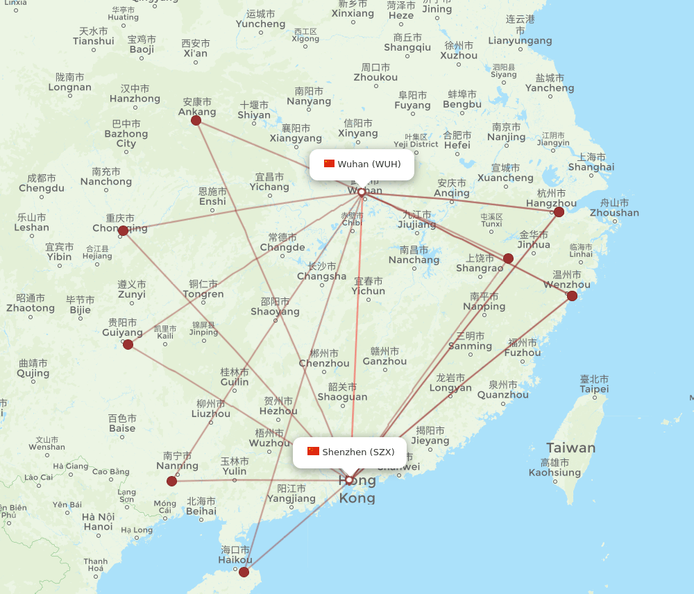 SZX-WUH flight routes