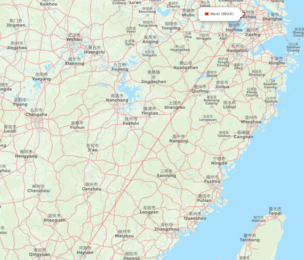 SZX to WUX flights and routes map