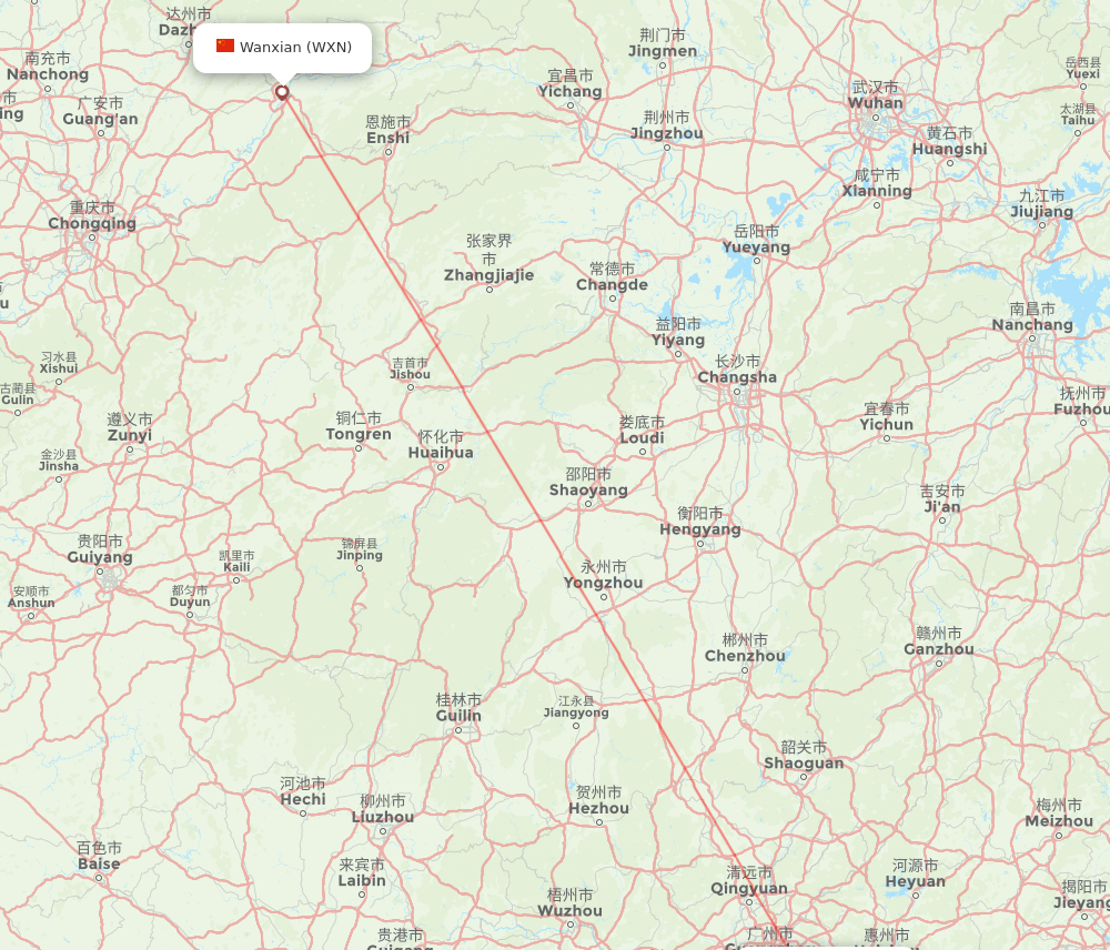 Shenzhen - Wanxian route map and flight paths