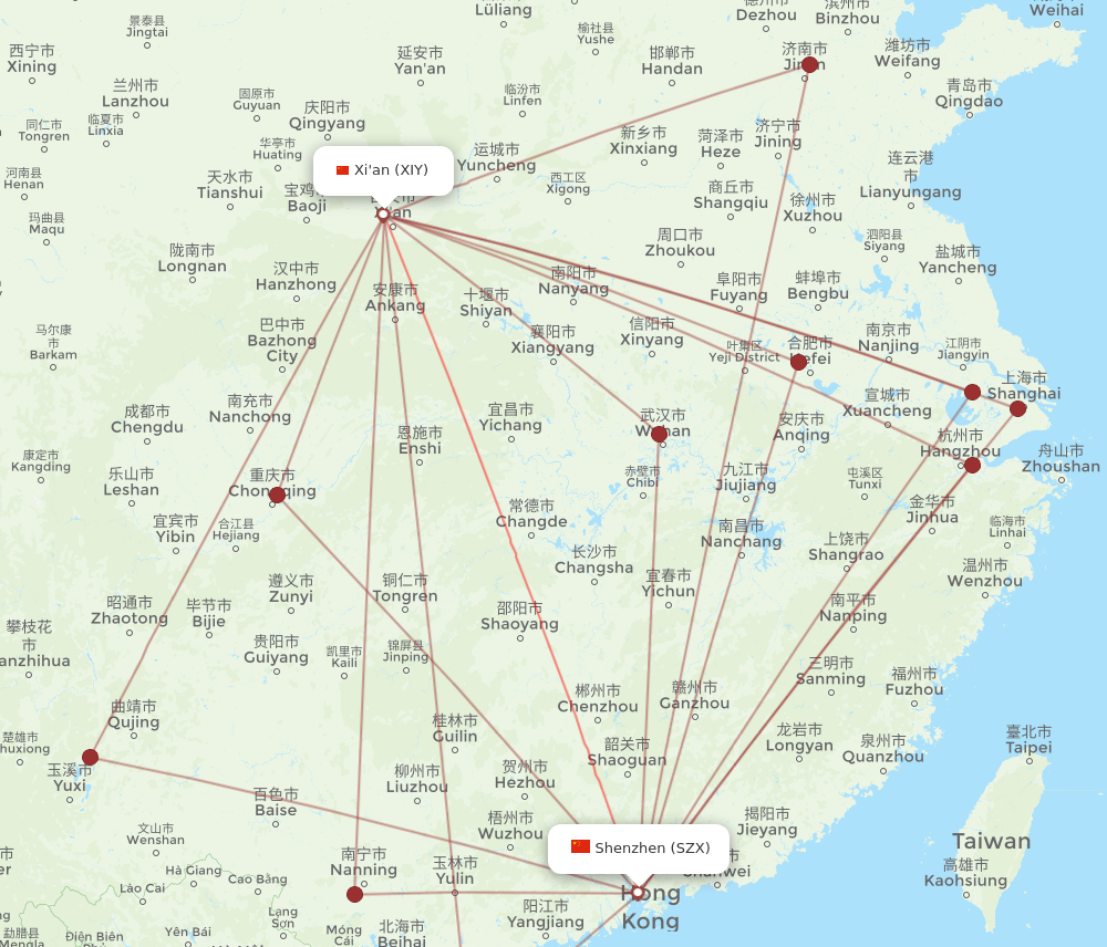 SZX-XIY flight routes