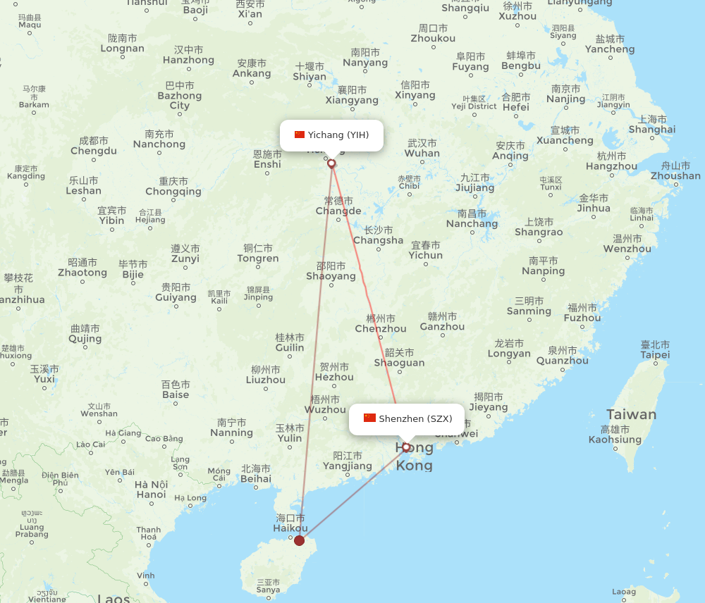 SZX to YIH flights and routes map