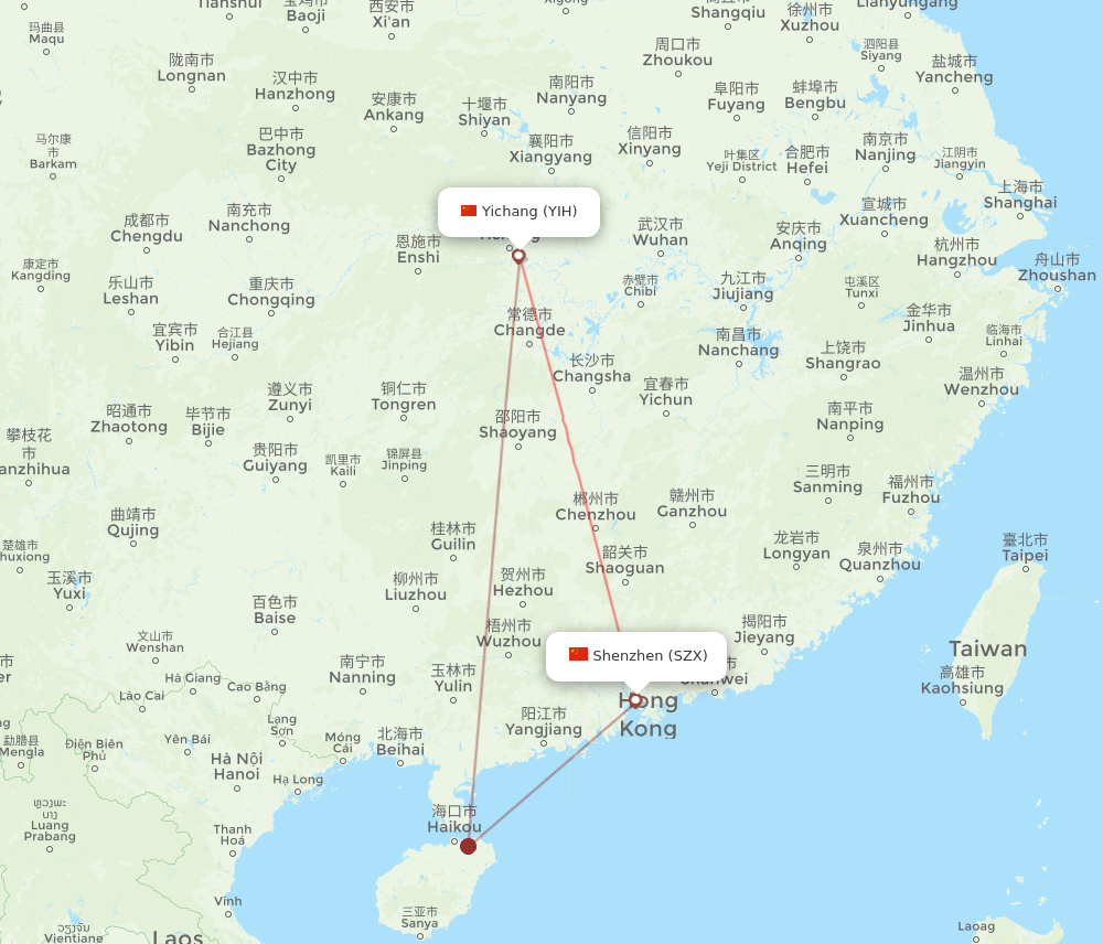 SZX-YIH flight routes