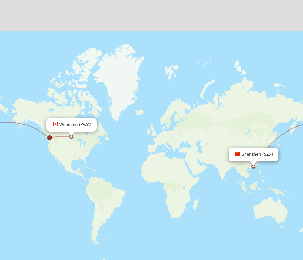 Winnipeg - Shenzhen route map and flight paths