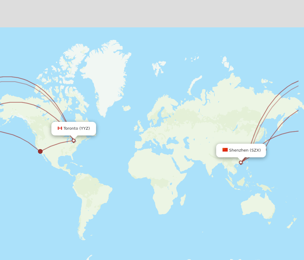 Toronto - Shenzhen route map and flight paths