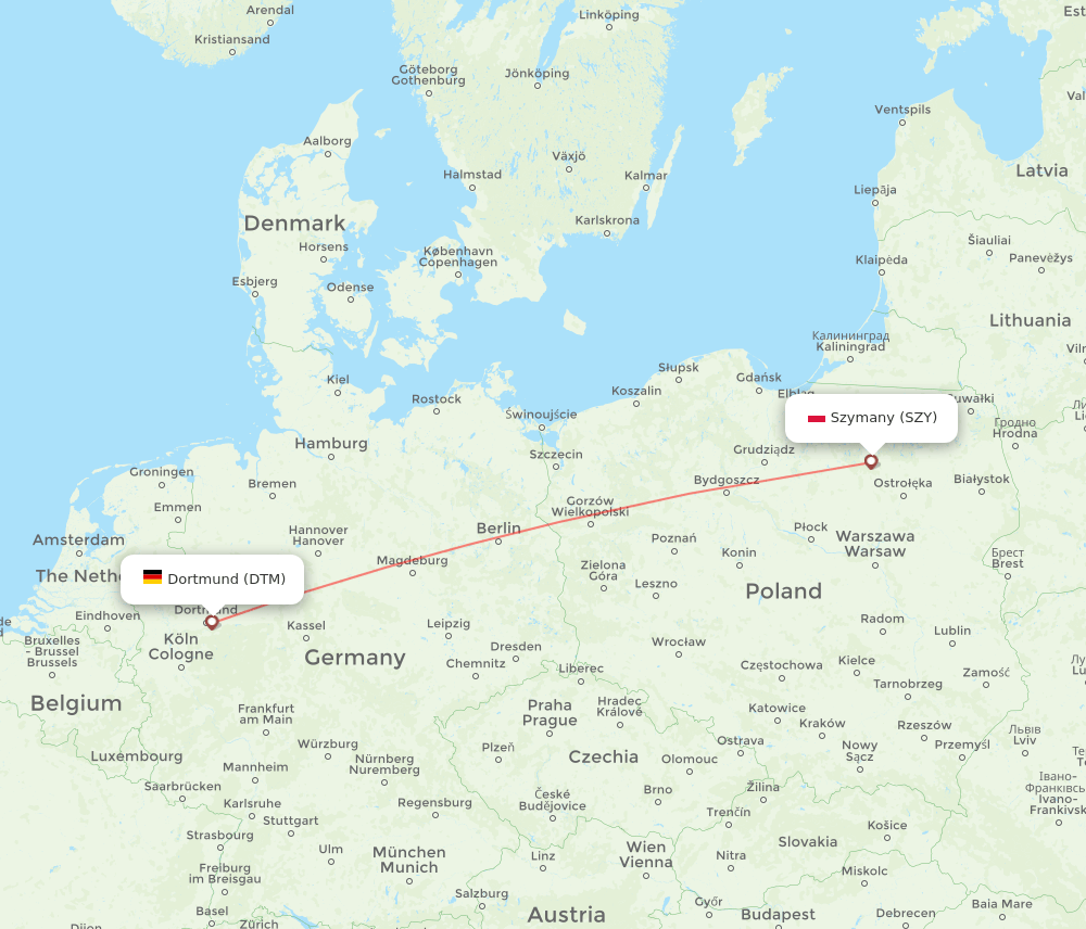 Szymany - Dortmund route map and flight paths