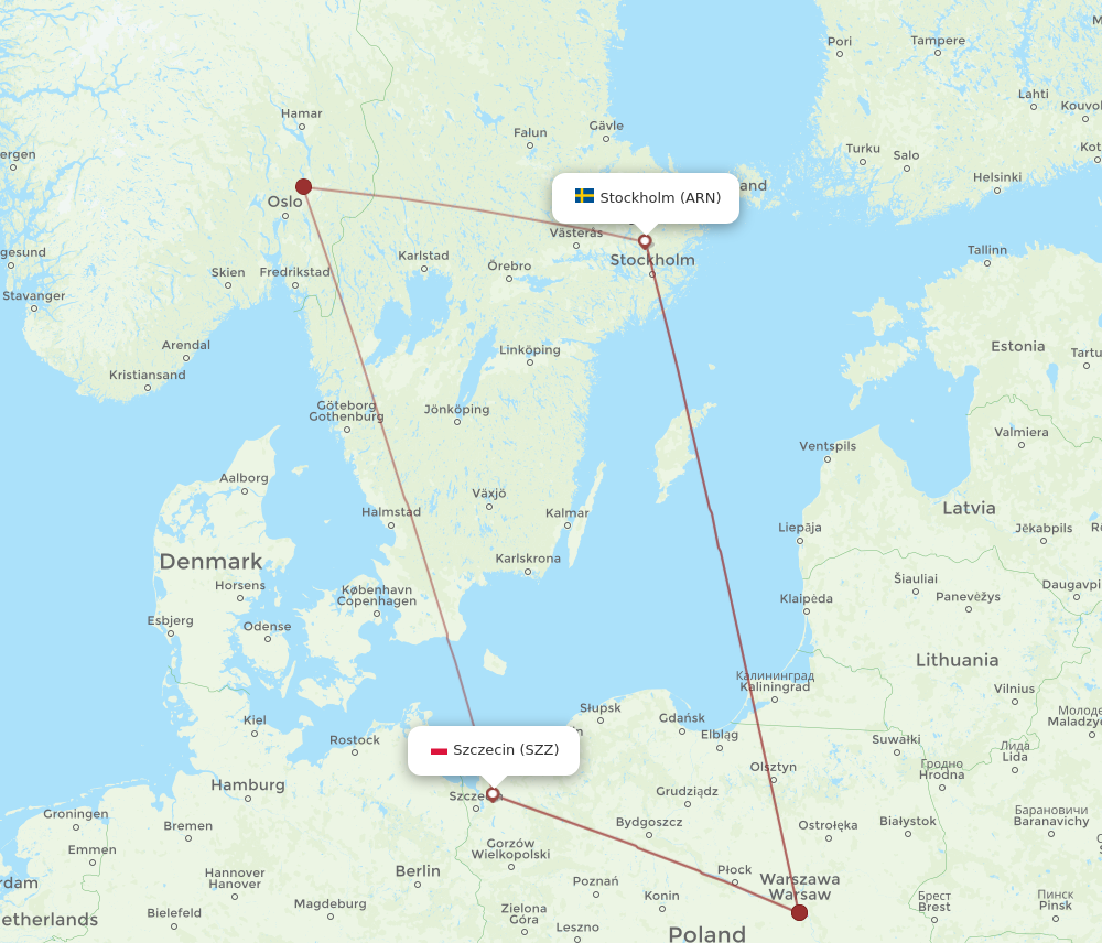SZZ to ARN flights and routes map
