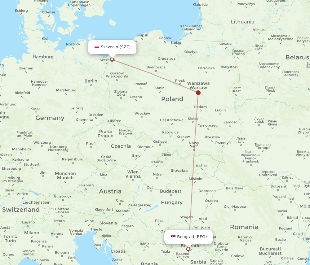SZZ-BEG flight routes
