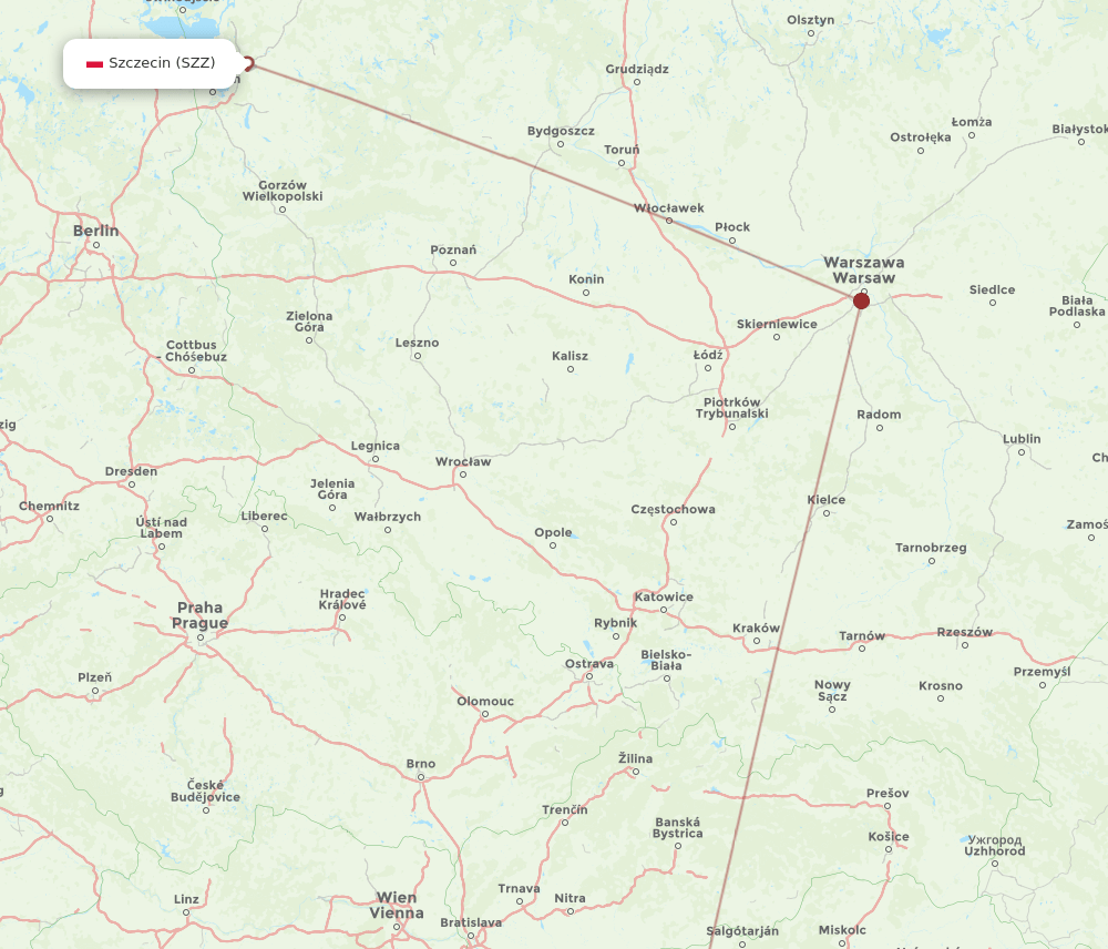 SZZ to BUD flights and routes map