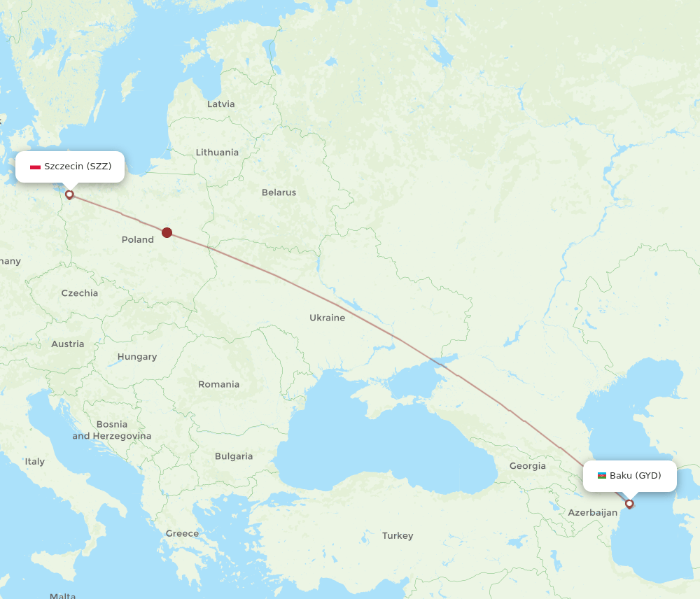 SZZ to GYD flights and routes map