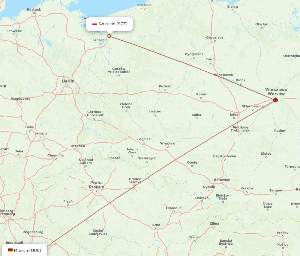 SZZ to MUC flights and routes map