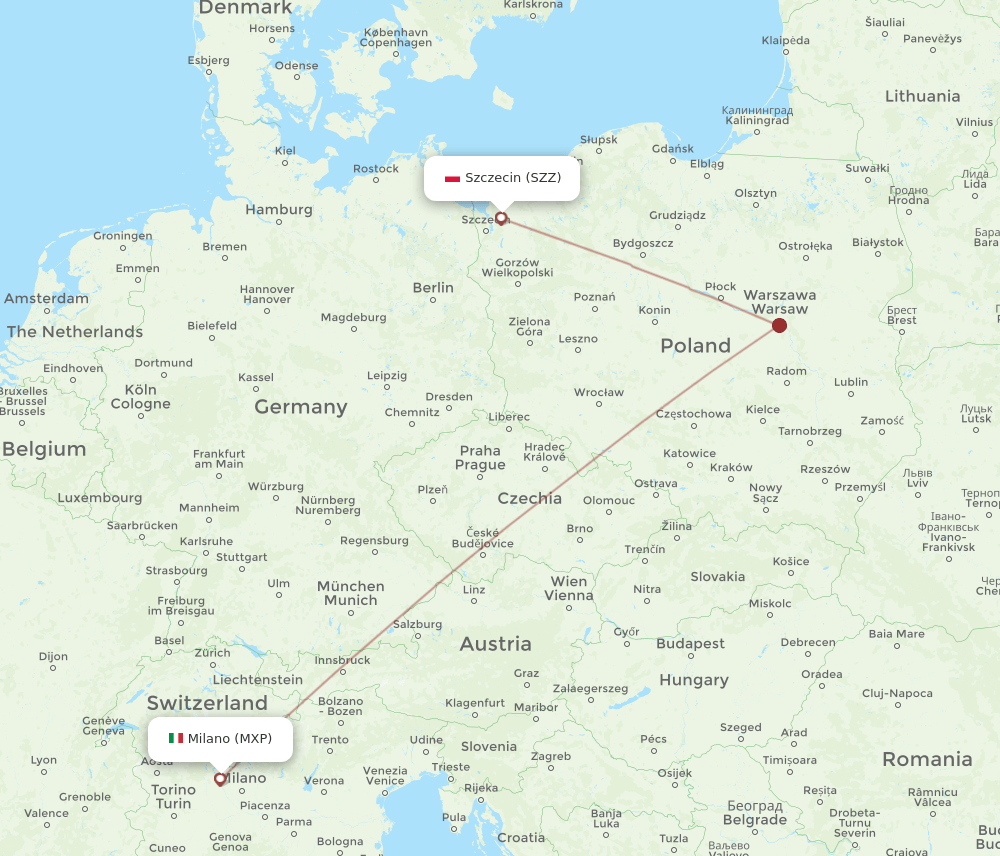 SZZ to MXP flights and routes map