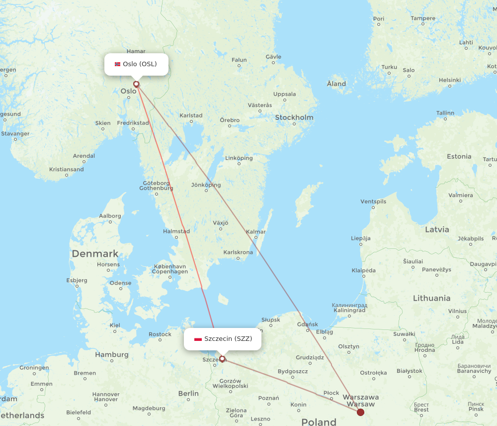 SZZ to OSL flights and routes map